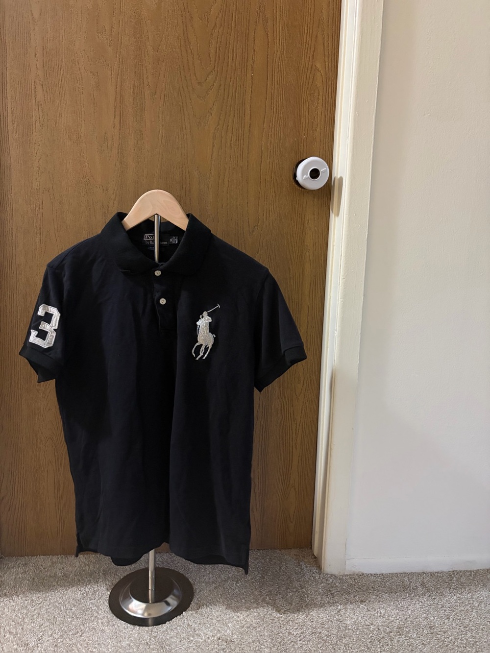 Polo by Ralph Lauren Black Polo with White Embroidered Pony and Sleeve Patch